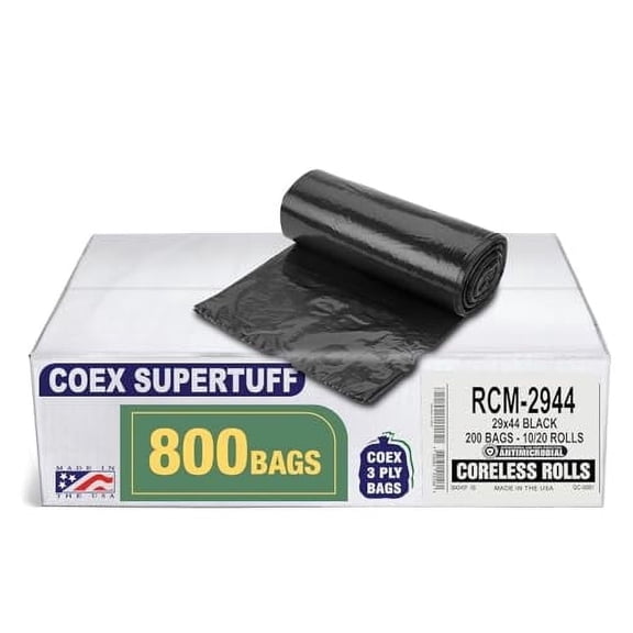 Aluf Plastics 26 Gallon For Slim Jim 1.25 MIL (eq) Black Heavy Duty Trash Bags - 29 inch X 44 inch - Pack of 800 - For Construction, Industrial, Outdoor, & Commercial