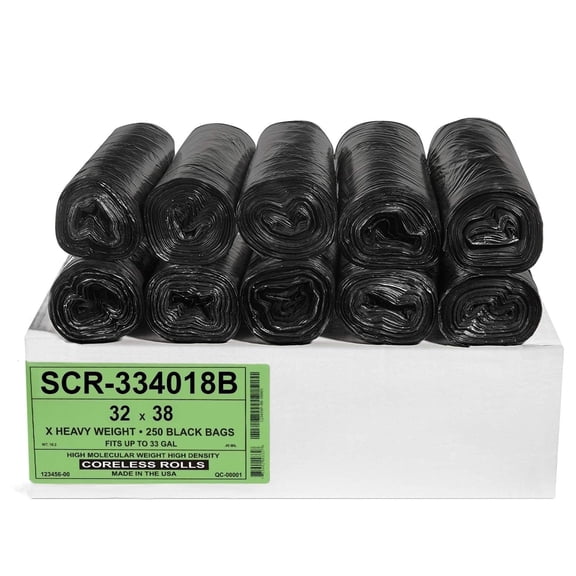Aluf Plastics 30-33 Gallon Trash Bags Source Reduction Series Value High Density 18 Micron (Equiv) - Intended for Home, Office, Bathroom, Paper, Styrofoam (Pack of 250)