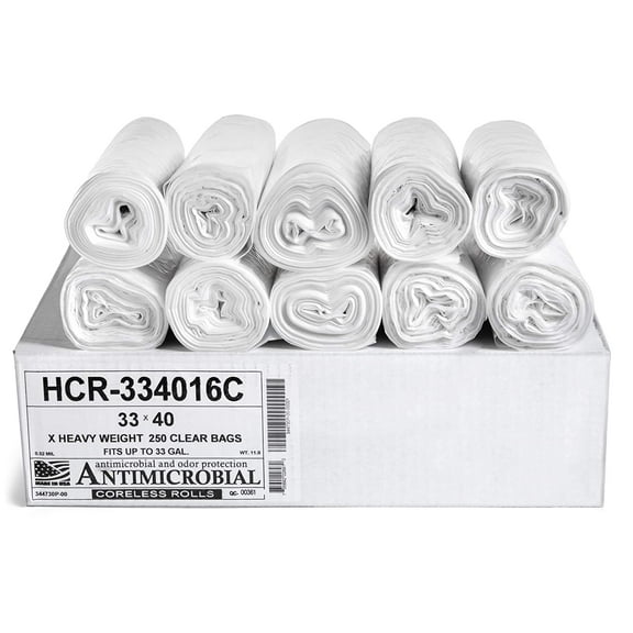 Aluf Plastics 33 Gallon Clear Trash, 250 Count, 33" x 40", 16 Micron Equivalent High Density Garbage Bags
