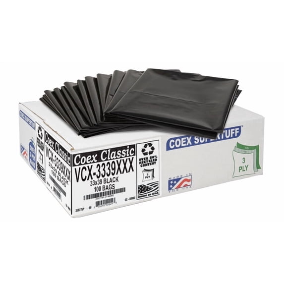 Aluf Plastics 33 Gallon Trash Bags - 2.0 MIL (eq) Black Heavy Duty Trash Can Liners - 33" x 39" - Pack of 100 - For Contractor, Industrial, Commercial, & Outdoor