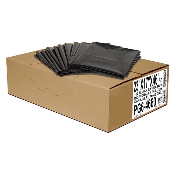 Aluf Plastics 45 Gal Black Heavy Duty Garbage Bags 2 Mil - 40"x 46" - Pack of 100 - For Contractor, Outdoor, Construction, & Storage