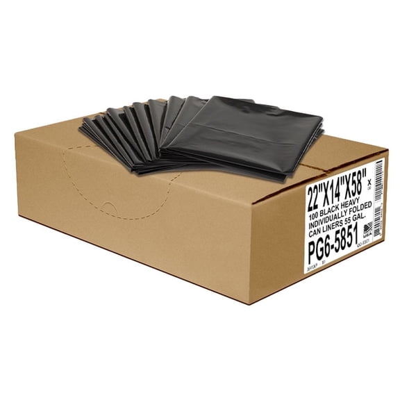 Aluf Plastics 50-55 Gal Black Heavy Duty Garbage Bags - 36"x 58" - Pack of 100 - For Contractor, Outdoor, Construction, & Storage