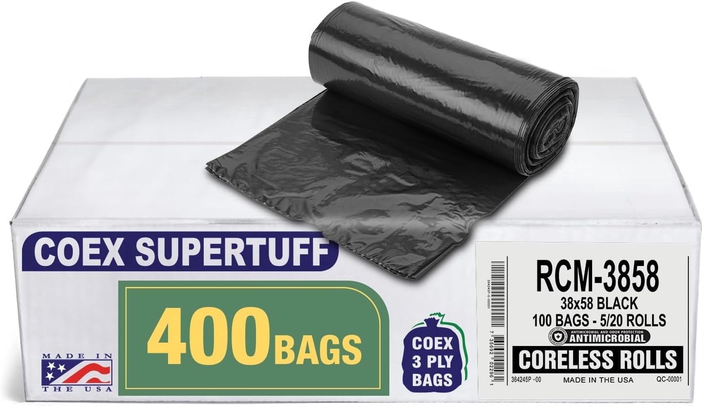 Aluf Plastics 55-60 Gallon Trash Bags - (400 Count) 1.25 MIL (Equiv) Low Density Plastic Garbage Bags - 38" x 58" for Home, Kitchen, Office, Commercial