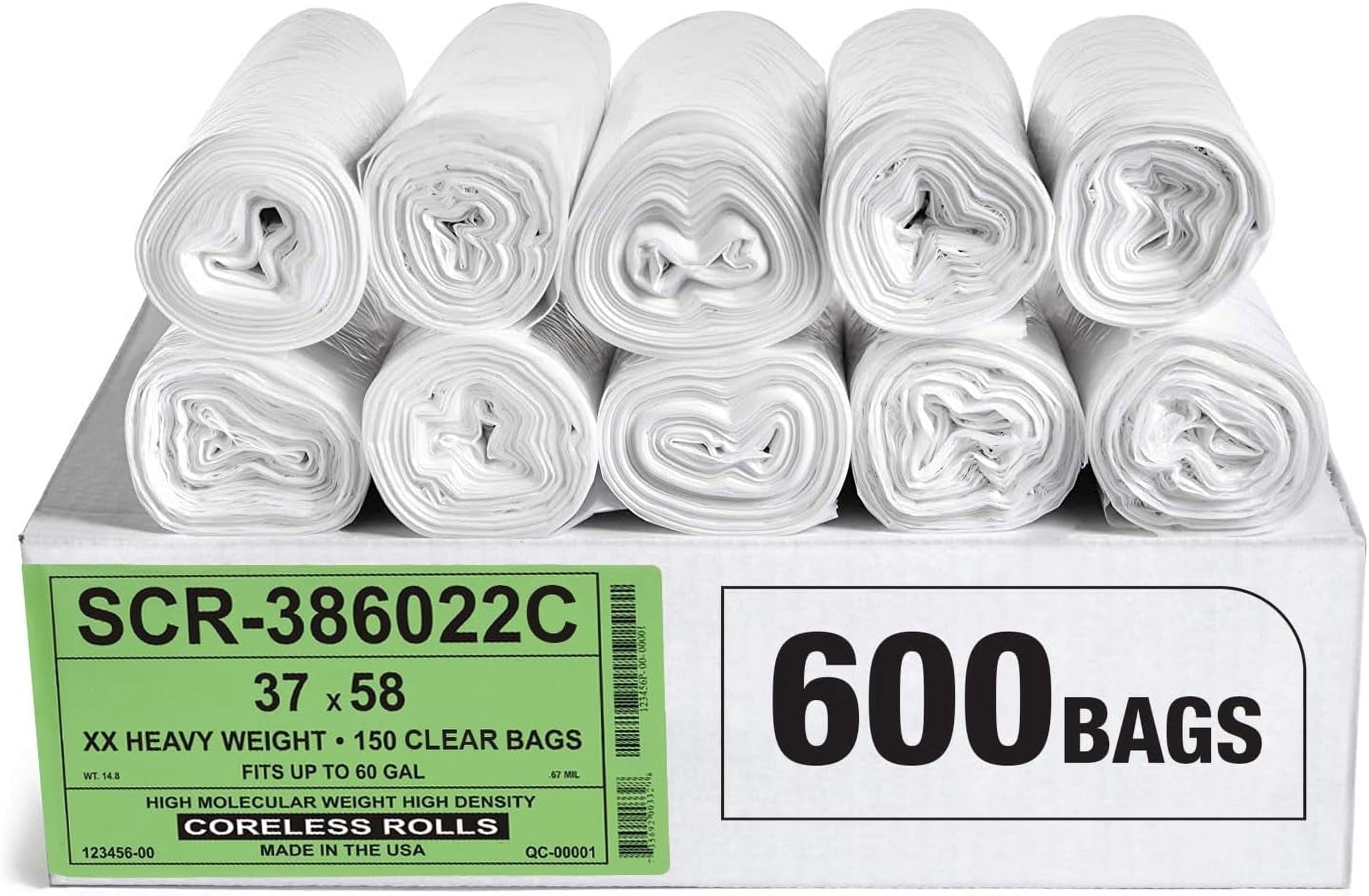 Aluf Plastics 55-60 Gallon Trash Bags Source Reduction Series Value High Density 22 Micron Gauge (equiv) - Intended for Home, Office, Bathroom, Paper, Styrofoam (Pack of 600)
