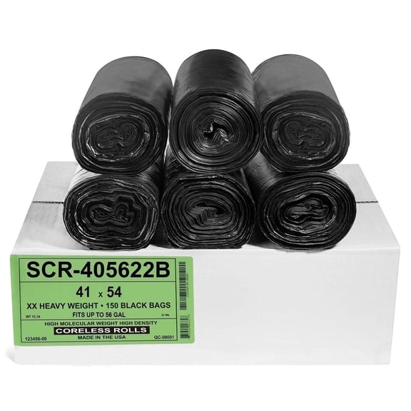 Aluf Plastics 55-60 Gallon Trash Bags Source Reduction Series Value High Density 22 Micron (equiv) 41" x 54" - Intended for Home, Office, Bathroom, Paper, Styrofoam (Pack of 150)