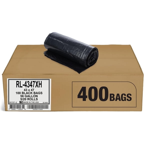 Aluf Plastics 56 Gallon Trash Can Liners (400 Count) - 43" x 47" - Thick 1.5 MIL Equivalent Black Trash Bags for Bathroom, Kitchen, Office, Industrial, Commercial, Recycling and More