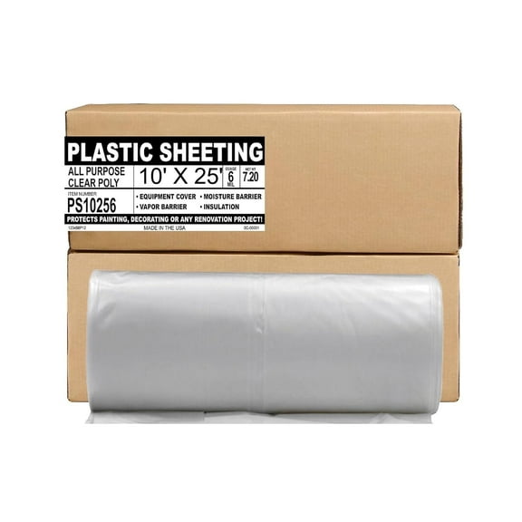 Aluf Plastics 6 MIL Thick Extra Strong Heavy Duty Clear All Purpose Vapor and Barrier Sheet Tarp/Drop Cloth - 10' x 25' - for Painting, Furniture, Carpet, Contractor, & Construction