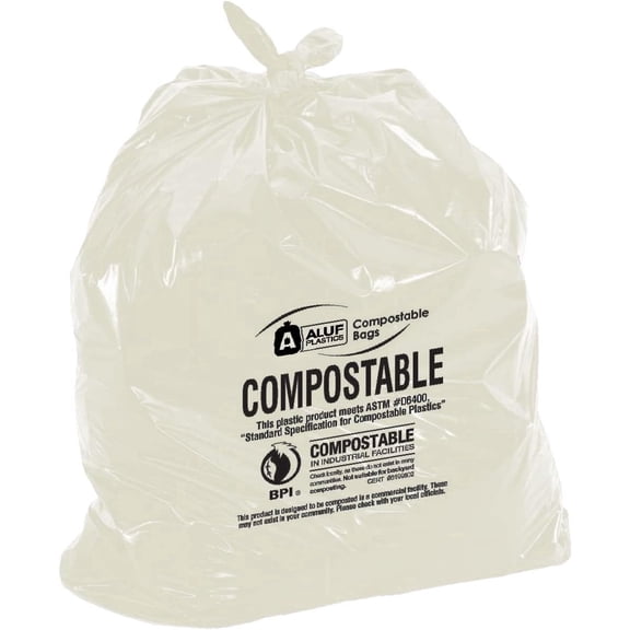 Aluf Plastics Biodegradable Compost Bags - 55 Gallon (35ct) ATSM #D6400 Approved - 100% Biodegradable for Industrial and Commercial Composting