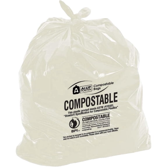 Aluf Plastics Biodegradable Compost Bags - 56 Gallon (40ct) ATSM #D6400 Approved - 100% Biodegradable for Industrial and Commercial Composting