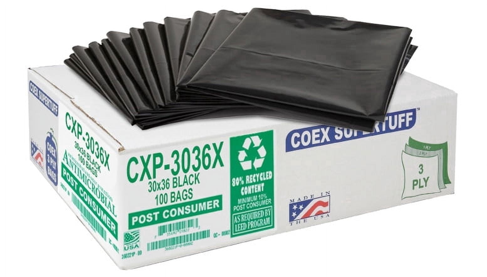 Aluf Plastics CXP Series 20-30 Gallon Trash Can Liners (100 Count) - 30" x 36" - Thick 1.5 MIL (Equivalent) Black Trash Bags for Bathroom, Kitchen, Office, Industrial, Commercial, Recycling