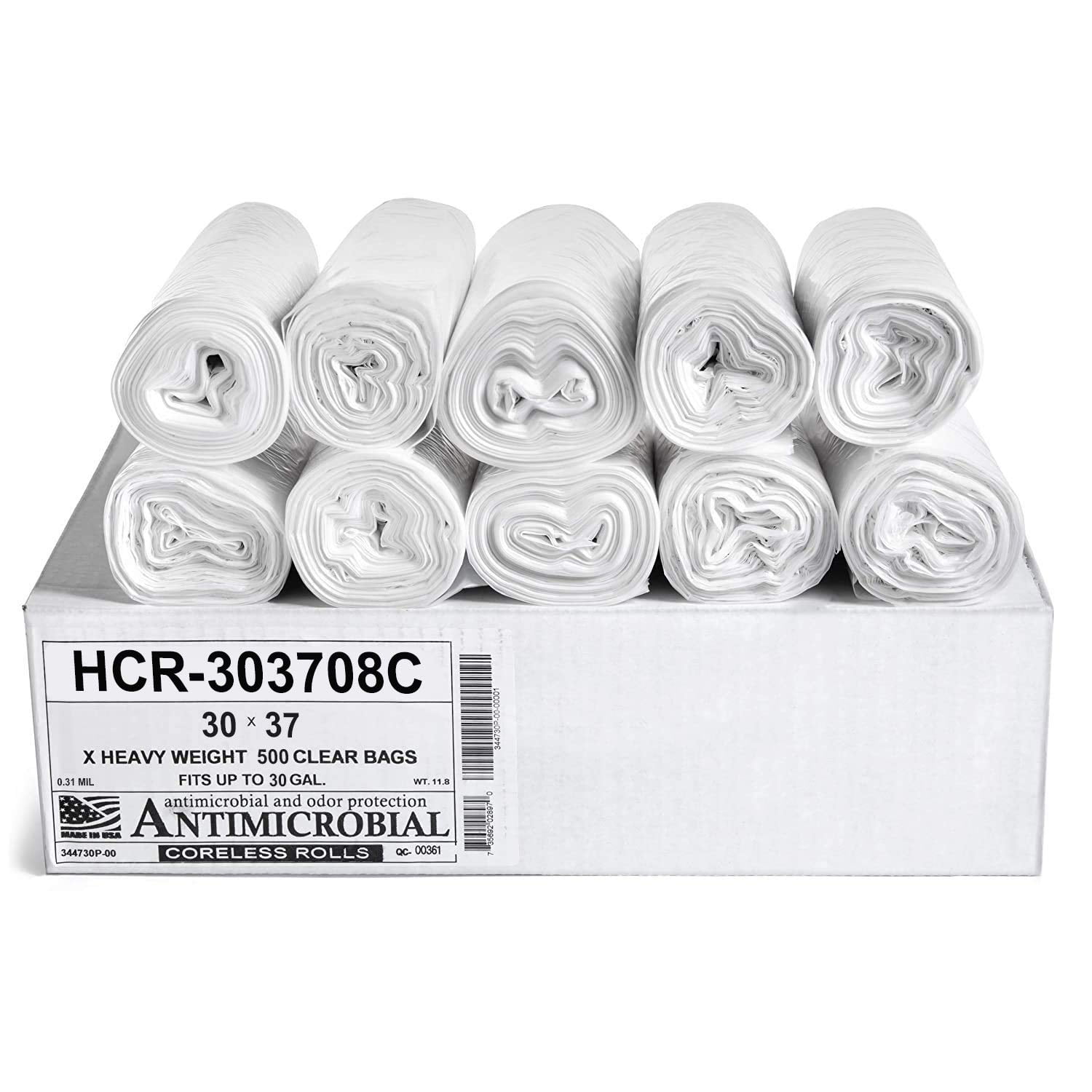 Aluf Plastics High Density AIF9 Trash Bags, 30 Gallon, 500 Count, 8 Micron (eq), 30" x 37", Clear, for Bathroom, Office, Industrial, Commercial, Janitorial, Municipal, Recycling