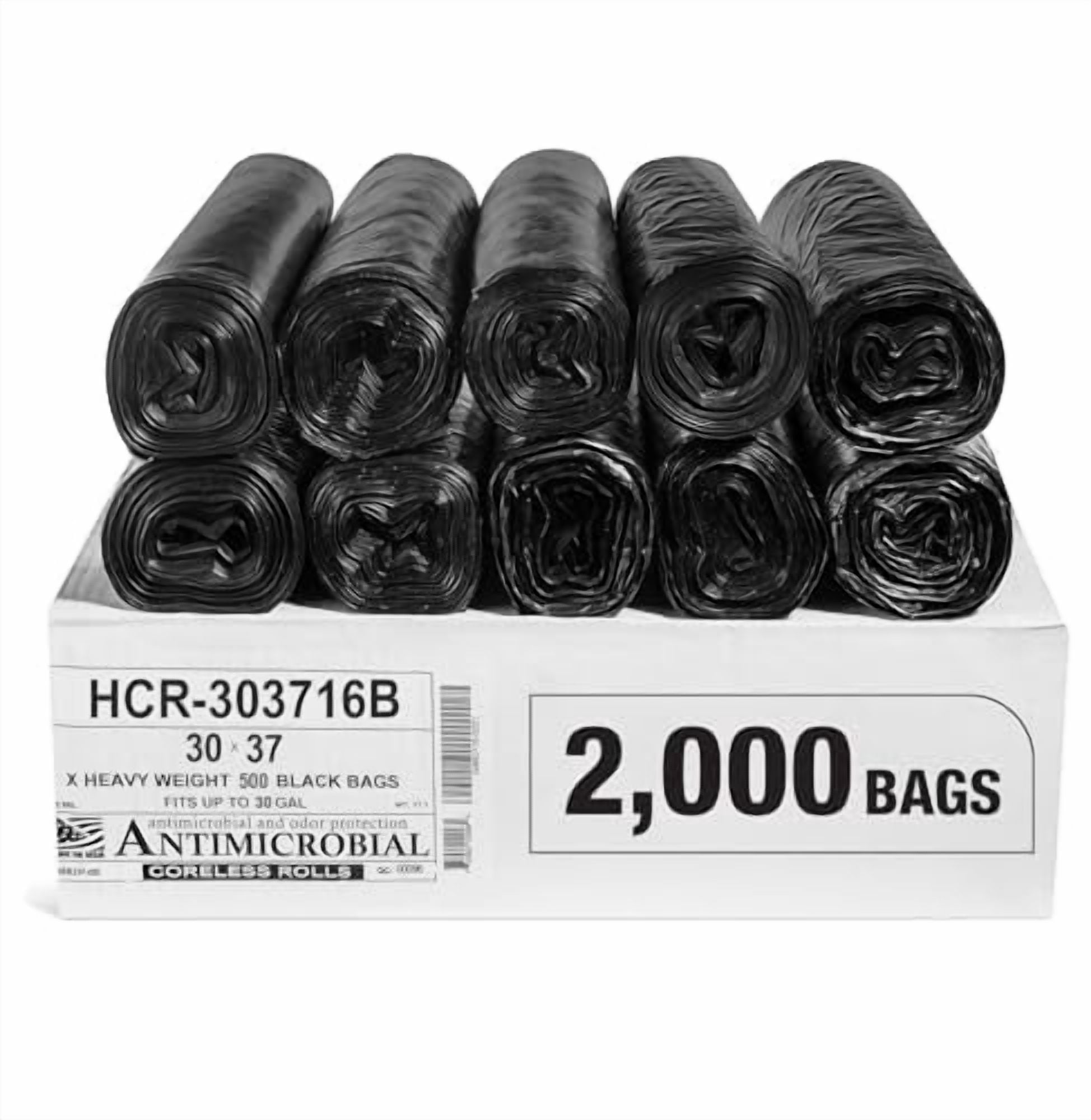 Aluf Plastics High Density Trash Bags, 30 Gallon, 2000 Count, 16 Micron (eq), 30" x 37", Black, for Bathroom, Office, Industrial, Commercial, Janitorial, Municipal, Recycling