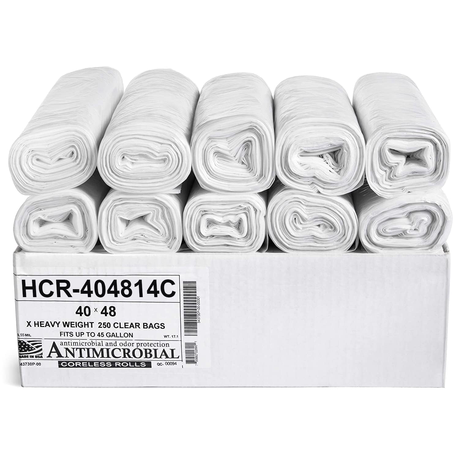 Aluf Plastics High Density Trash Bags, 45 Gal, 250 Count, 14 Micron Equiv 40"x 48" Clear, for Bathroom, Office, Industrial, Commercial, Janitorial, Municipal, Recycling