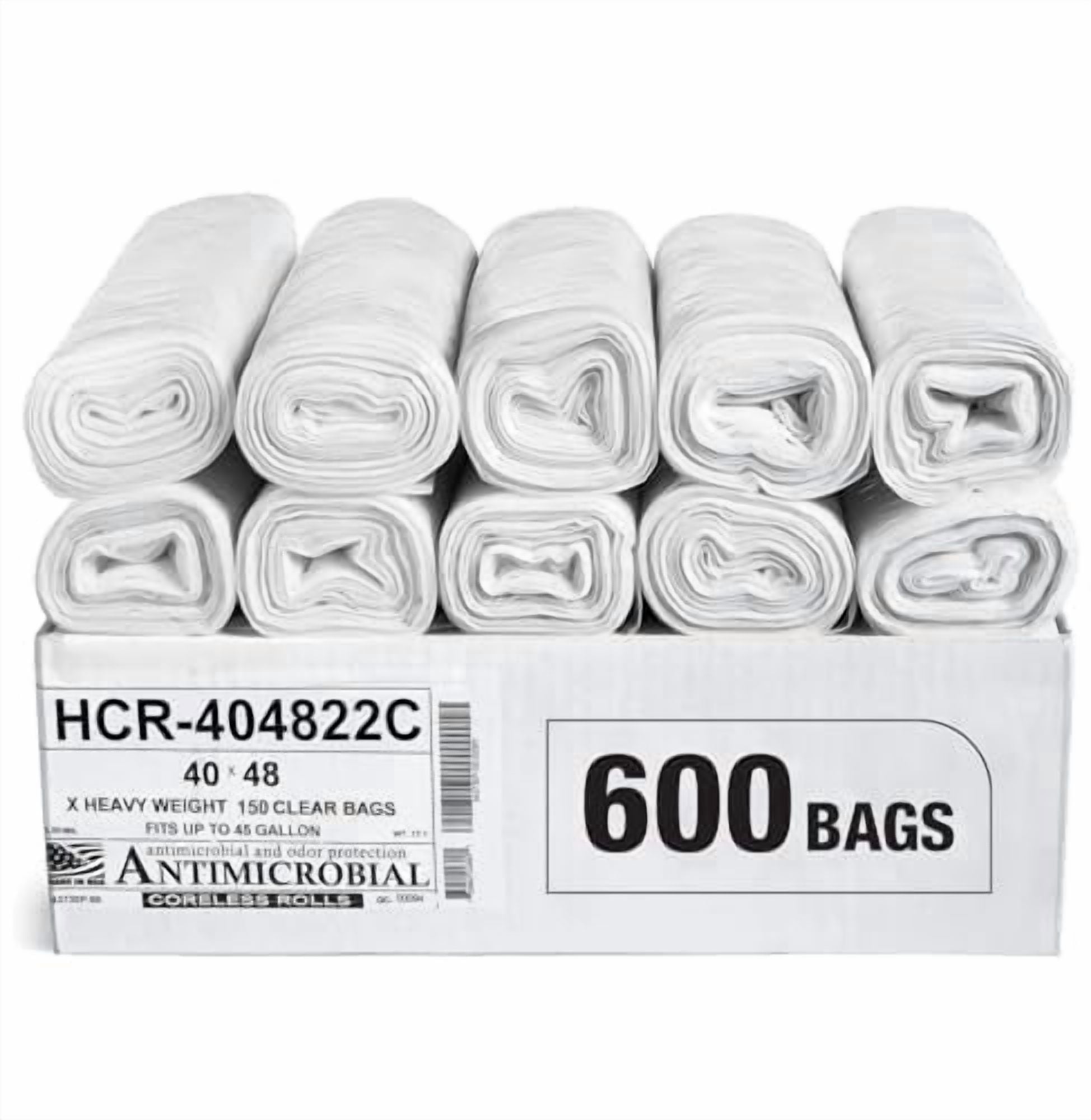 Aluf Plastics High Density Trash Bags, 45 Gallon, 600 Count, 22 Micron (eq), 40" x 48", Clear, for Bathroom, Office, Industrial, Commercial, Janitorial, Municipal, Recycling