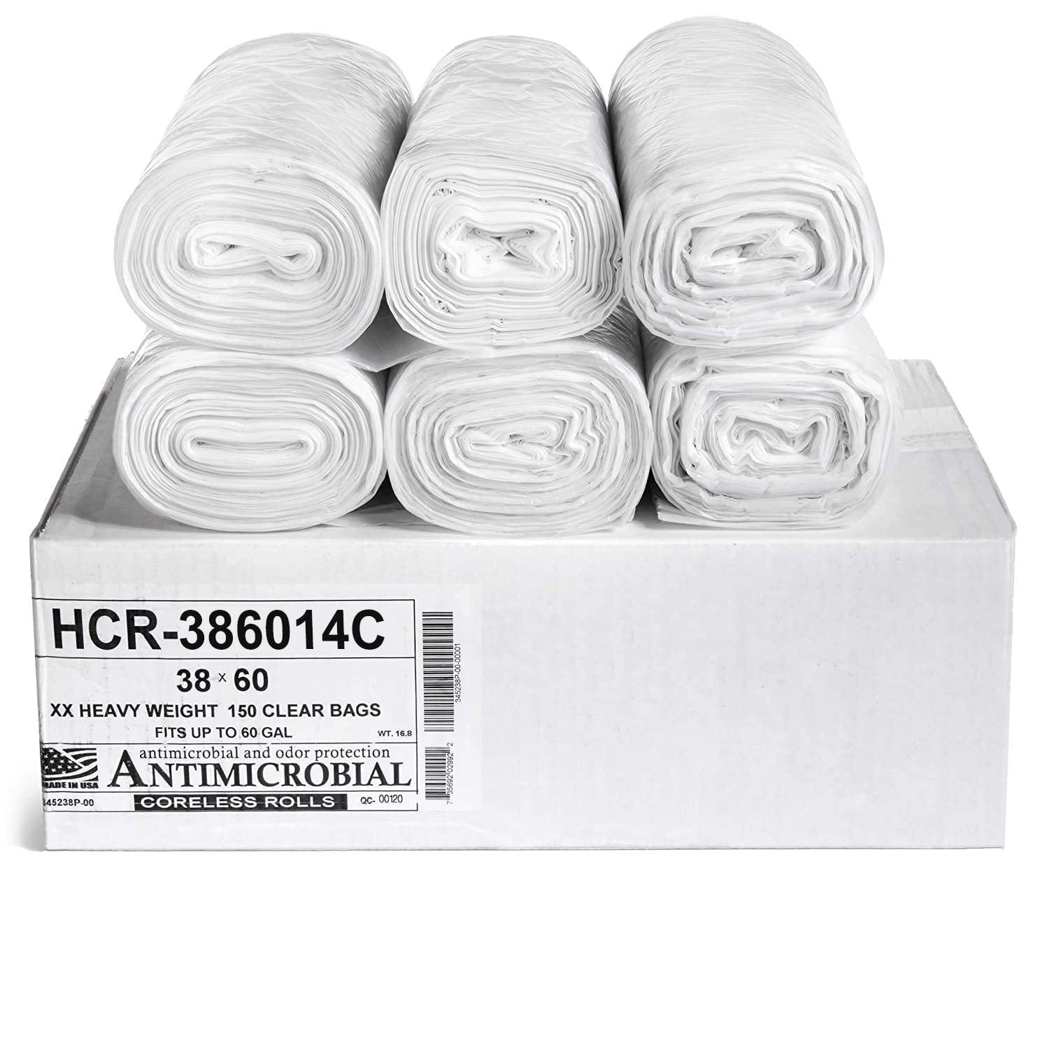 Aluf Plastics High Density Trash Bags, 60 Gallon, 200 Count, 14 Micron (eq), 38" x 60", Clear, for Bathroom, Office, Industrial, Commercial, Janitorial, Municipal, Recycling