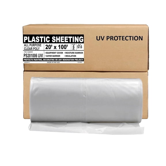 Aluf Plastics Plastic Sheeting UV Protection - 20' x 100', 6 MIL Heavy Duty Gauge - Clear Vapor and Moisture Barrier Sheet Tarp/Drop Cloth for Greenhouses, Painting, Furniture Covers, Carpet Cover