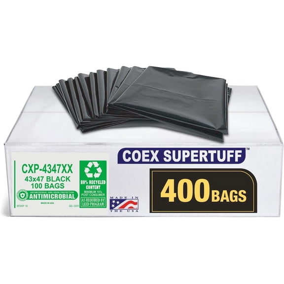 Aluf Plastics - Value COEX 3 Ply Garbage Bags, 33 Gallon, 1.7 Mil (eq), 33"x47", Black, 400 Count