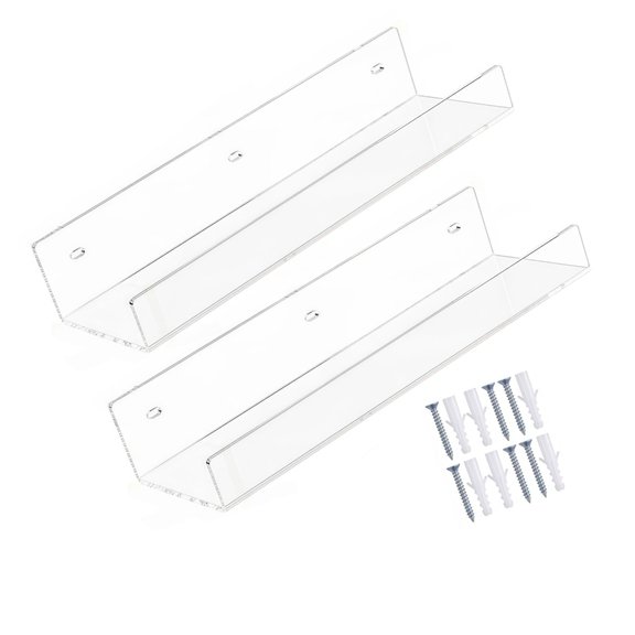 Aluhayos Bathroom Counter Wall Shelf Set of 2 with Acrylic Look, Floating Shelf Pair for Bedroom and Entryway Daily Use