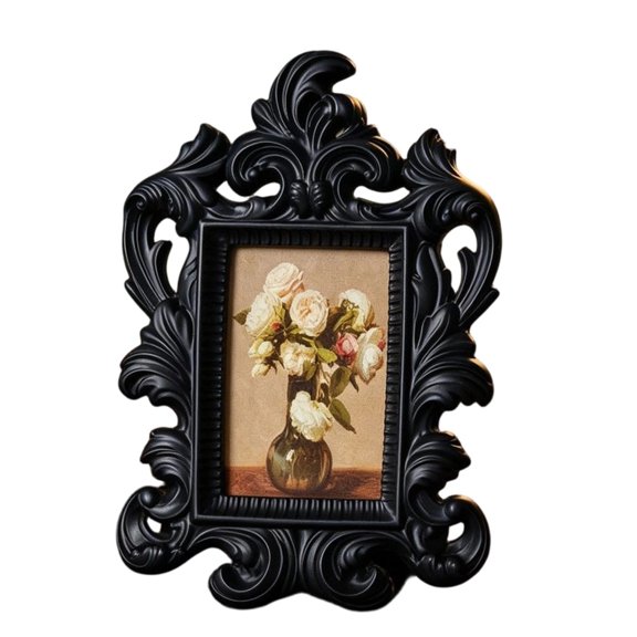 Aluhayos European Decorative Portrait Frame with Raised Scrollwork and Standing Design for Photos on Desks, Cabinets, and Shelves, Wall Hanging