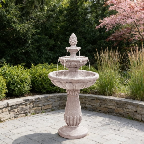 Alukang 41" Italian Outdoor Water Fountain, 3-Tier Garden Fountains and Waterfall with Pump and Pineapple Finial, Freestanding Resin Waterfall Fountain Feature for Patio,Backyard,Home Decor, Beige