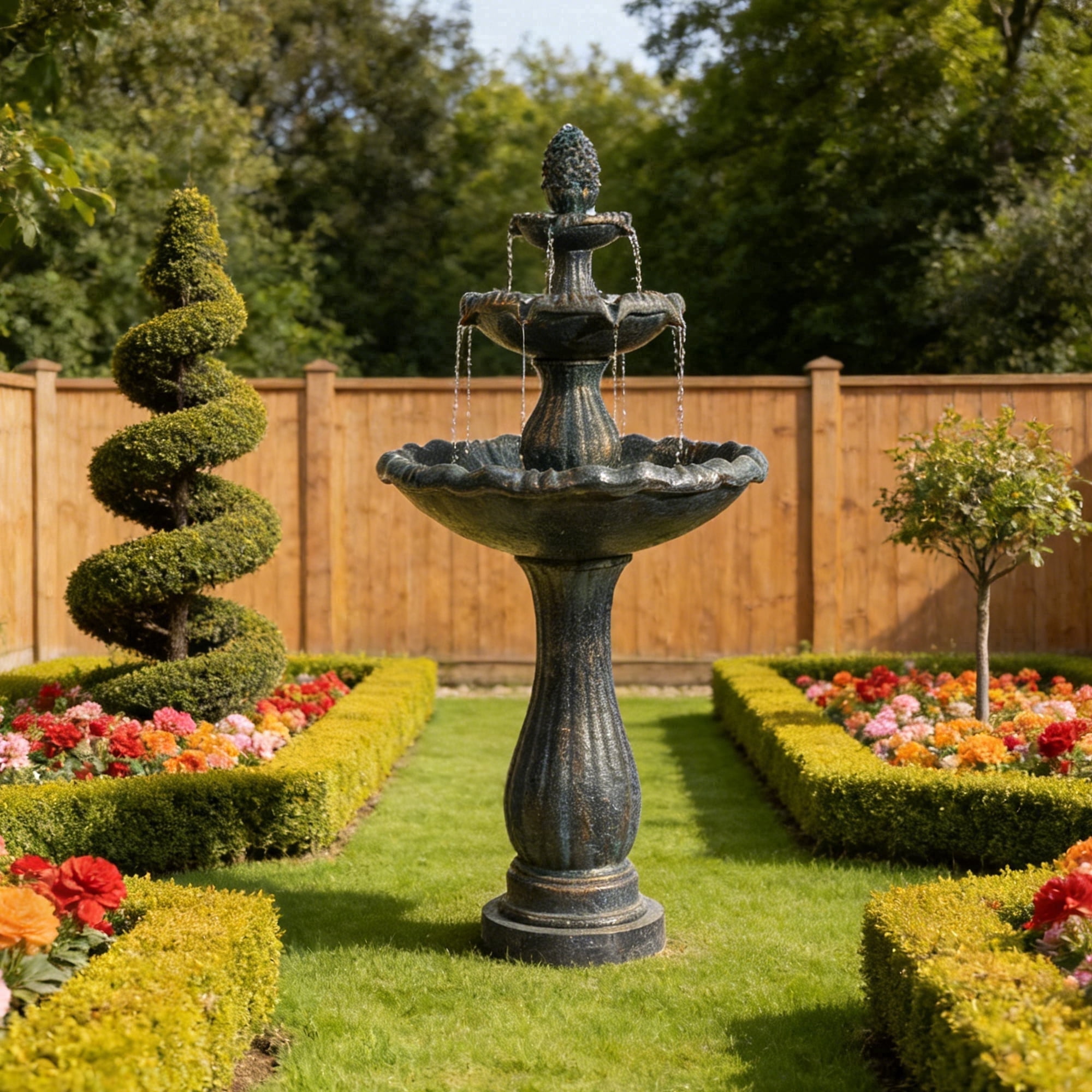 Alukang 48.03" Italian Outdoor Water Fountain, 3-Tier Garden Fountains and Waterfall with Pump & Pineapple Finial, Freestanding Resin Waterfall Fountain Feature for Patio,Backyard,Home Decor, Black