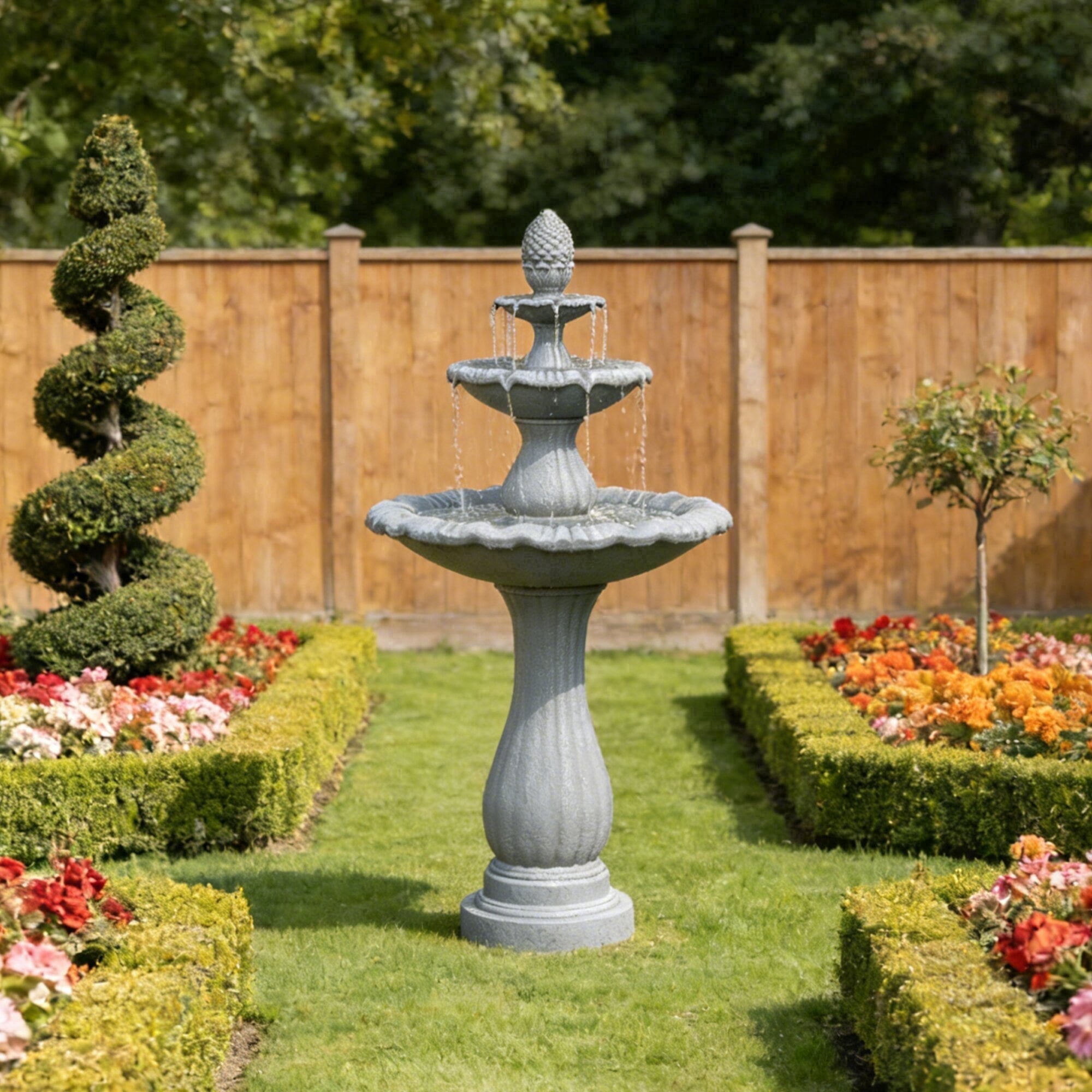 Alukang 48.03" Italian Outdoor Water Fountain, 3-Tier Garden Fountains and Waterfall with Pump & Pineapple Finial, Freestanding Resin Waterfall Fountain Feature for Patio,Backyard,Home Decor, Gray