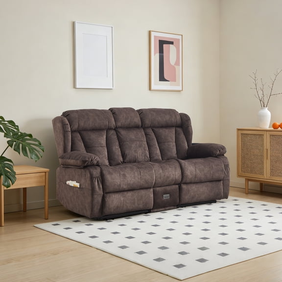 Alukang Loveseat Recliner Sofa with Console, Home Theatre Reclining Loveseat Sofa with Storage Drawer, USB Ports & Cup Holders, Manual RV Couch for Living Room Christmas Gifts (Brown)