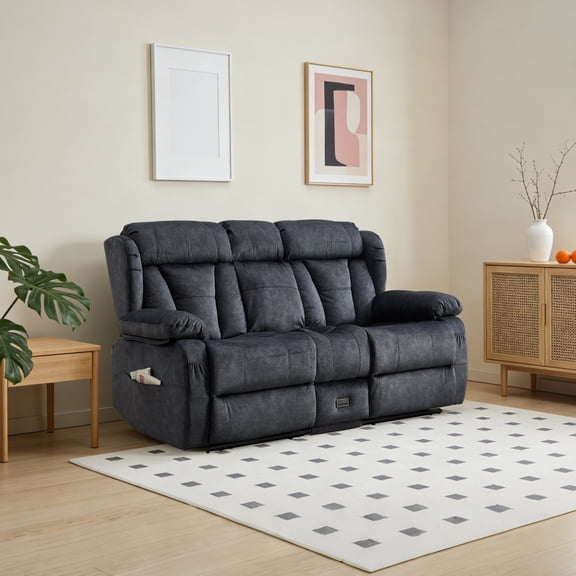 Alukang Loveseat Recliner Sofa with Console, Home Theatre Reclining Loveseat Sofa with Storage Drawer, USB Ports & Cup Holders, Manual RV Couch for Living Room (Dark Gray)