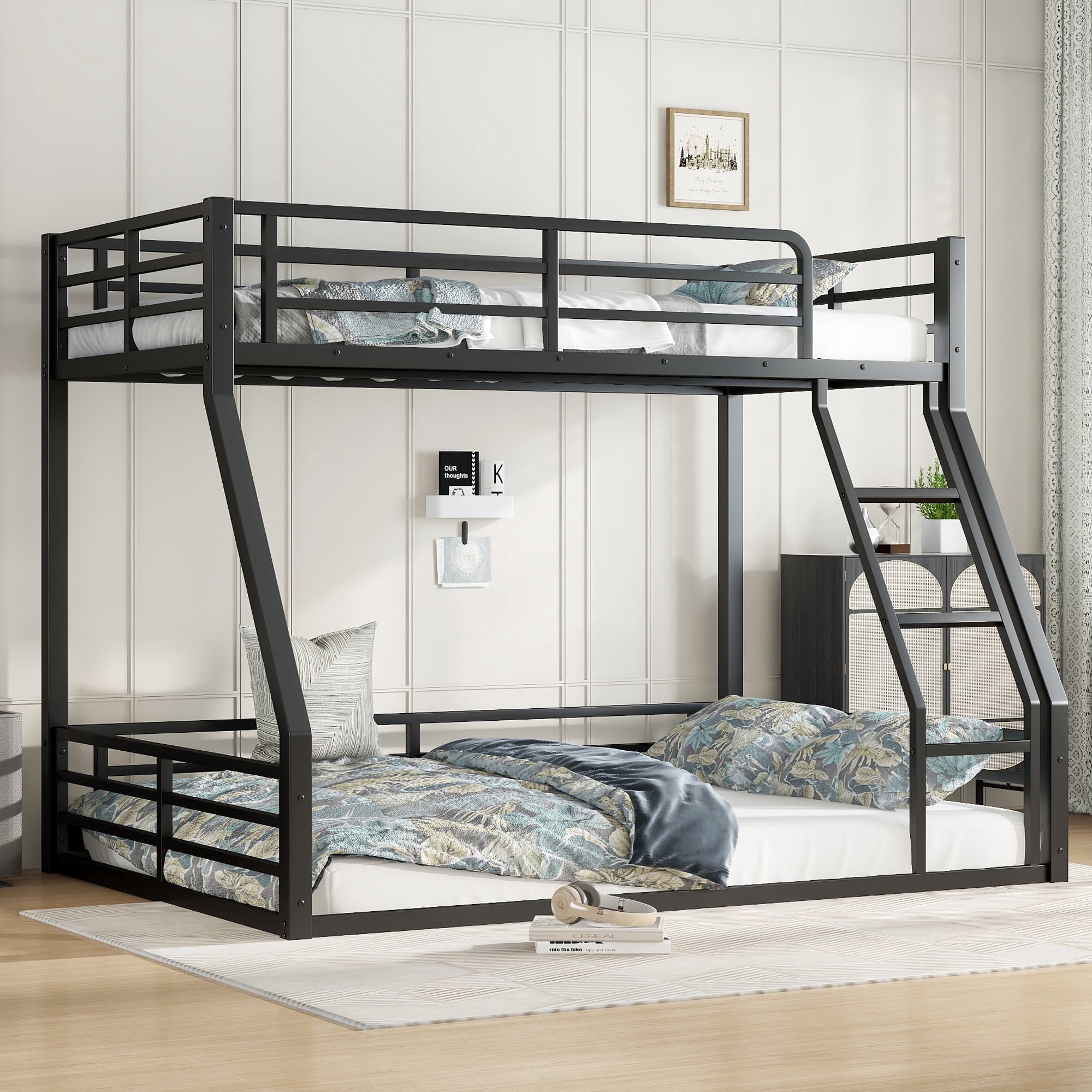 Alukang Metal Bunk Bed Twin XL over Queen Size with Ladder & Safety ...