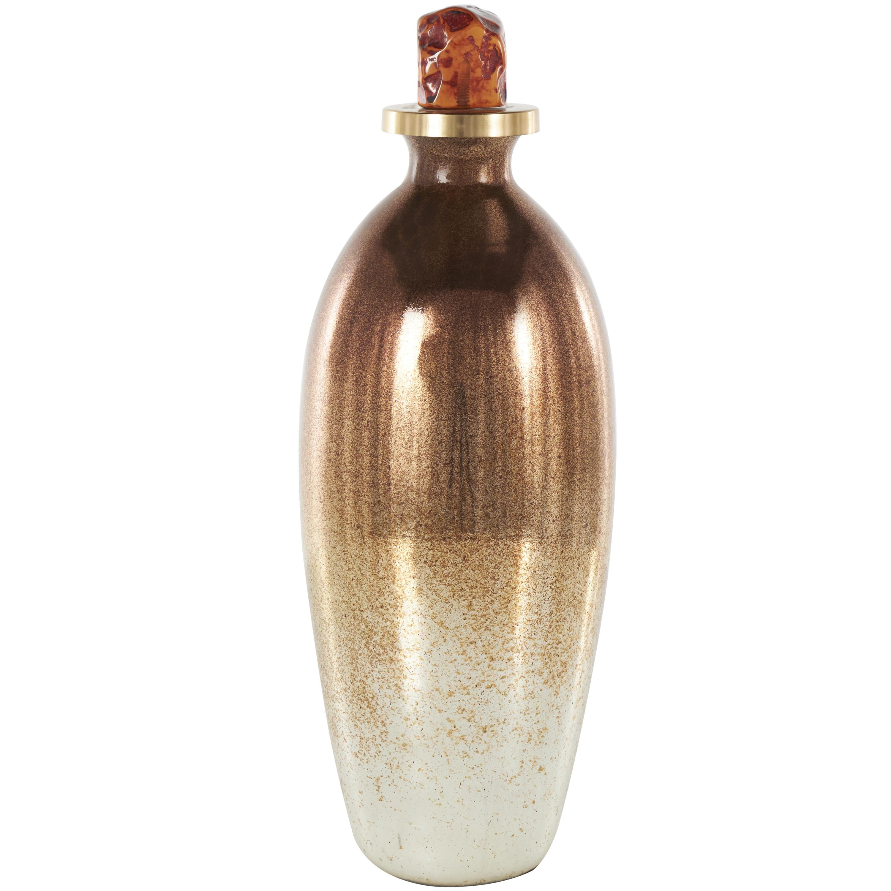 DecMode 6" x 17" Copper Glass Speckled Ombre Decorative Jars with Textured Top Knob and Gold and Beige Accents, 1-Piece