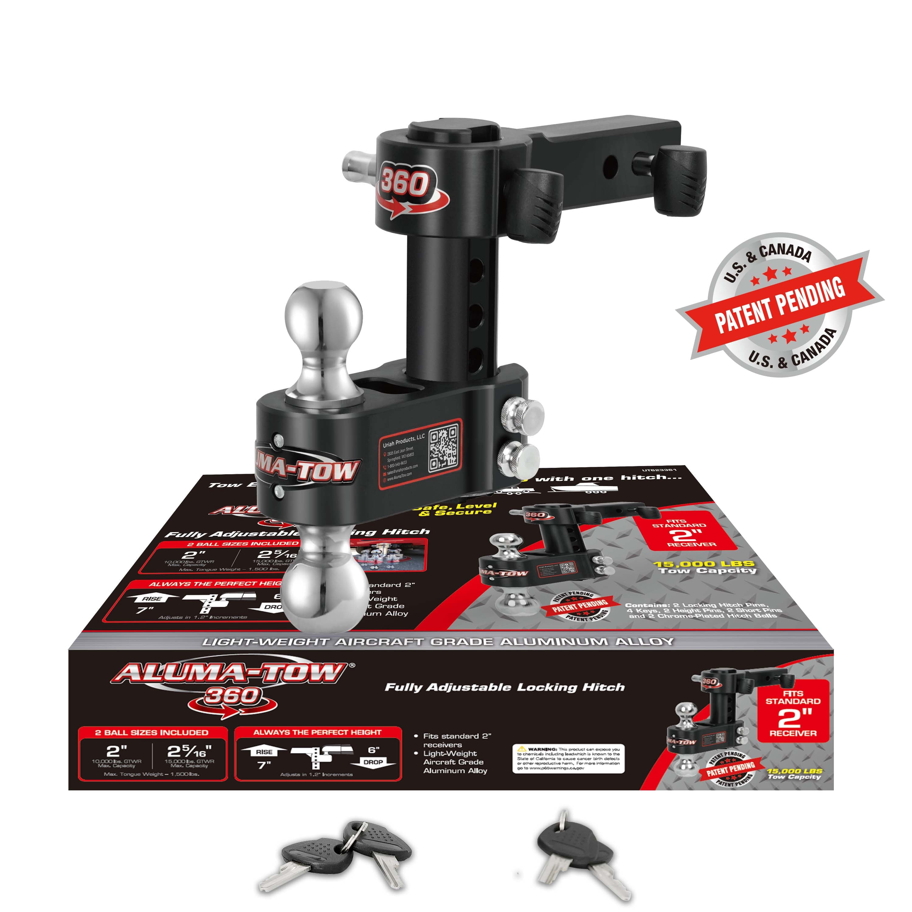 Aluma-Tow 360° Rotation Trailer Hitch - 2" Receiver, 15000 lb GTW, 6 ...