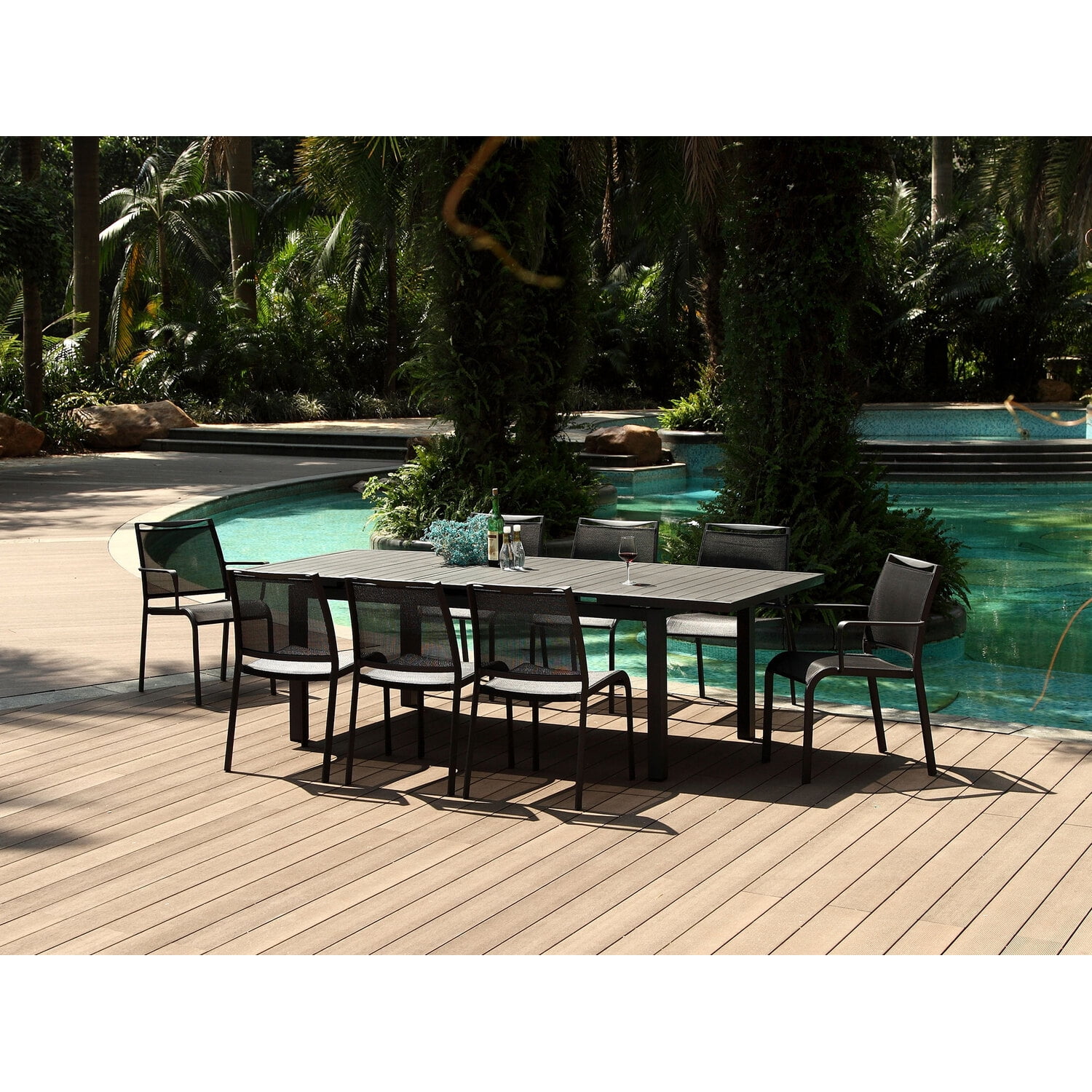 Gray Aluminum Extendable Outdoor Dining Table