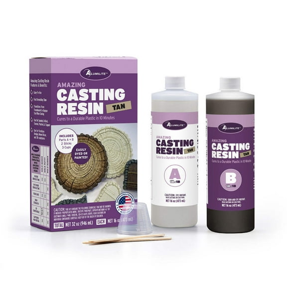 Alumilite Amazing Tan Casting Resin Kit 32 oz (16 oz Part A + 16 oz Part B) – Ideal for Pouring Small to Large Durable Pieces, Arts, Crafts, and Architecture Molds, 30-Minute Cure Time