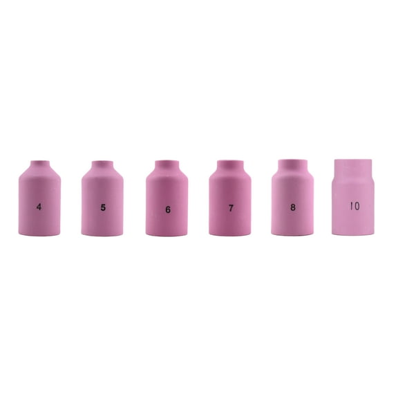 Alumina Nozzle Cups for TIG Welding Torches Series 17/18/26 with Gas Lens Set-Up - Assorted Sizes: #4 to #10 - (6 PIECES)