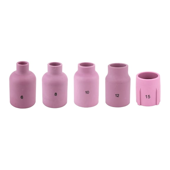Alumina Nozzle Cups for TIG Welding Torches Series 9/20/25/17/18/26 with Large Diameter Gas Lens Set-Up - Assorted Sizes: #6 to #15 - (5 PIECES)