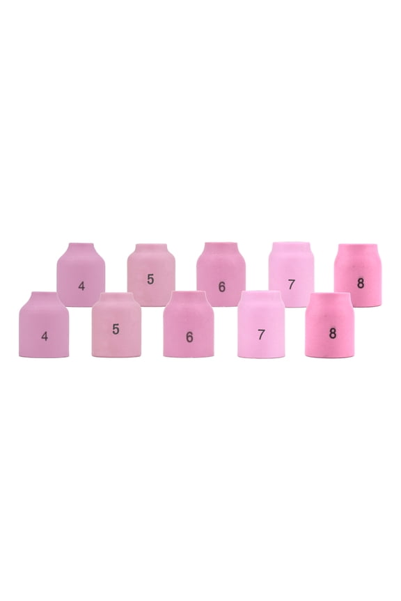 Alumina Nozzle Cups for TIG Welding Torches Series 9/20/25 with Gas Lens Set-Up - Assorted Sizes: #4 to #8 - (10 PIECES)