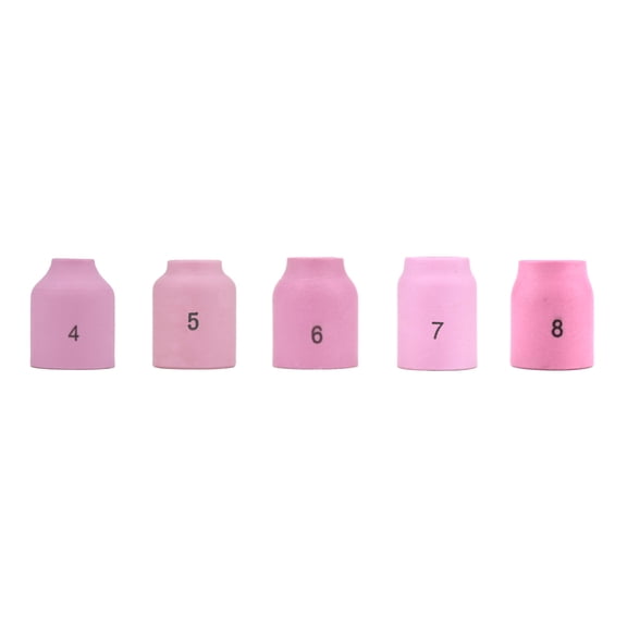 Alumina Nozzle Cups for TIG Welding Torches Series 9/20/25 with Gas Lens Set-Up - Assorted Sizes: #4 to #8 - (5 PIECES)