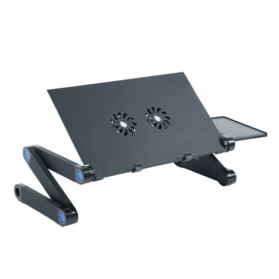 Aluminium Adjustable Laptop Stand Lightweight Portable Laptop Table Office Laptop Riser Standing Desk with 2 Cooling Fans & Mouse Pad Sofa Couch Bed Tray