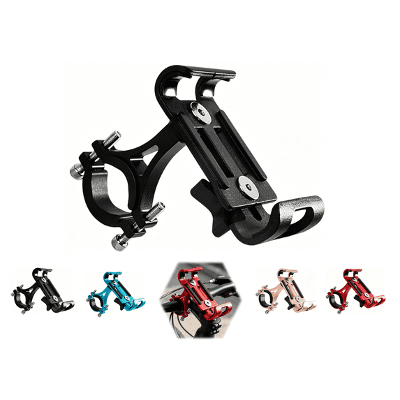 Aluminum Alloy Bike Phone Mount with 360 Degree Rotation, Adjustable Bicycle Handlebar Phone Holder for Motorcycle Mountain Road Hybrid Bike(Matte Black)