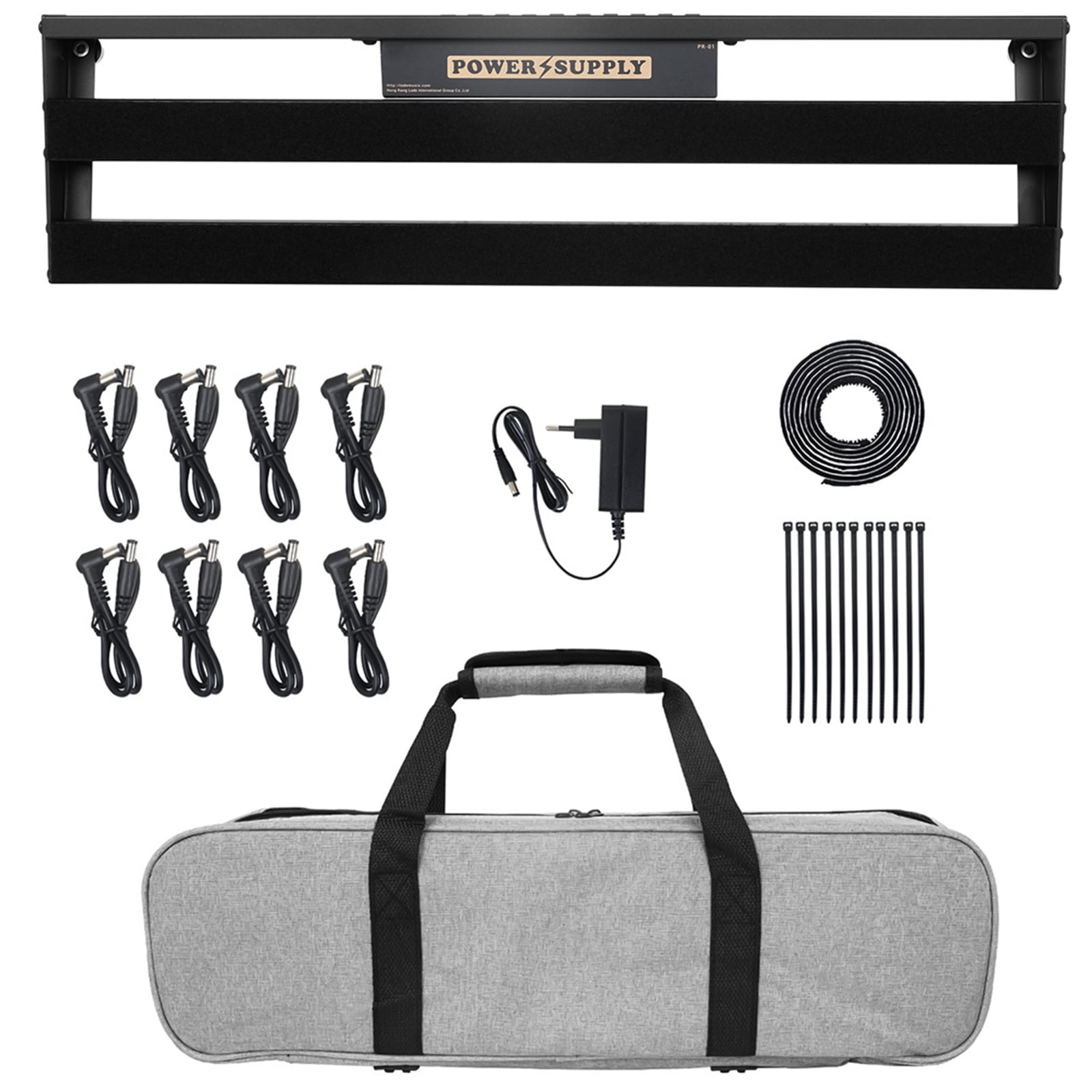 Aluminium Alloy Black Guitar Effect Pedalboard with Bag, Pedal Cable Guitar Pedal Board Set with Built-in Power Supply