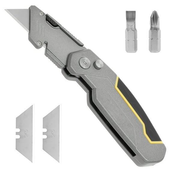 Aluminium Alloy Folding Utility Knife Compact Quick Change Multitool Knife With Screwdriver Bit for Box Carpet Leather Wallpaper Cardboard