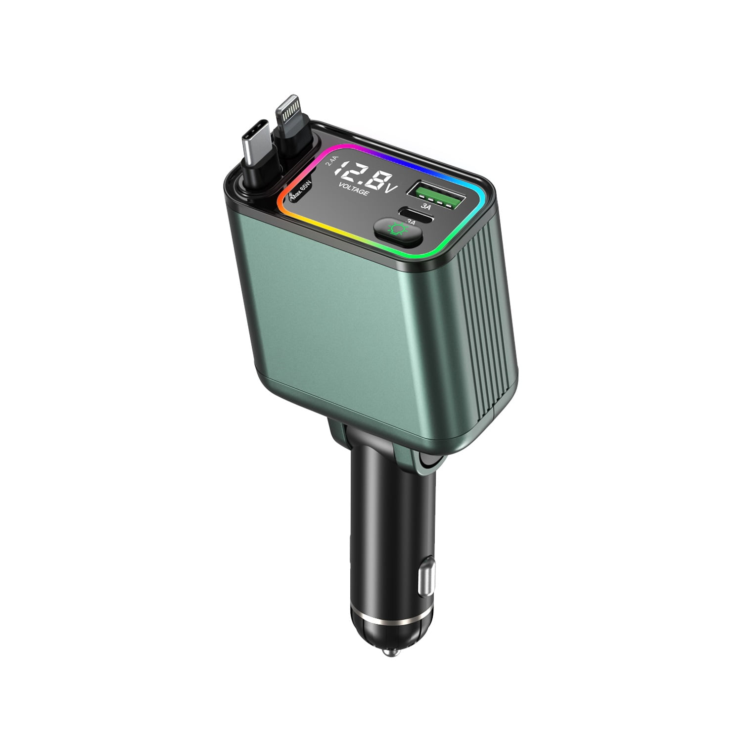 Aluminium Alloy Shell 4-in-1 Super Fast Charging Car Phone Charger with Retractable Cable