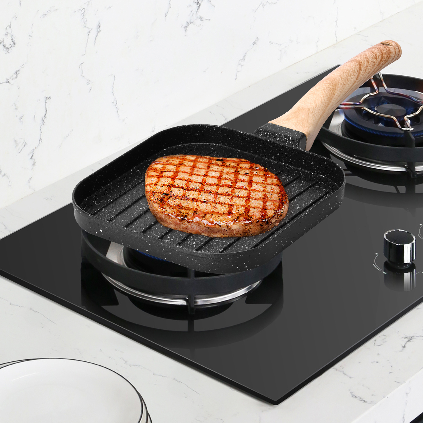 Aluminium Alloy Square Grilling Pan For All Stoves Nonstick Grill 