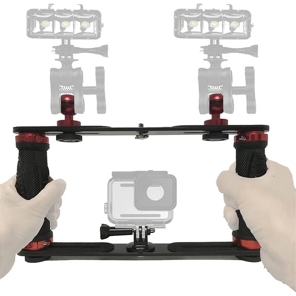 Aluminium Alloy Underwater Video Light Stabilizer Tray Dive Light Stand Tray with Two Aluminum Alloy 1'' Ball Handle for Action Camera and Any Other Camera with 1/4 inch Screw Hole