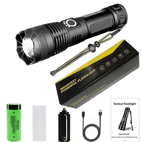 Aluminium Alloy Zoomable Flashlight Rechargeable 5000mAh Battery Powerful LED Torch Adjustable Zoom Spot Flood Light Portable Camping Hiking Emergency Outdoor EDC USB Charging