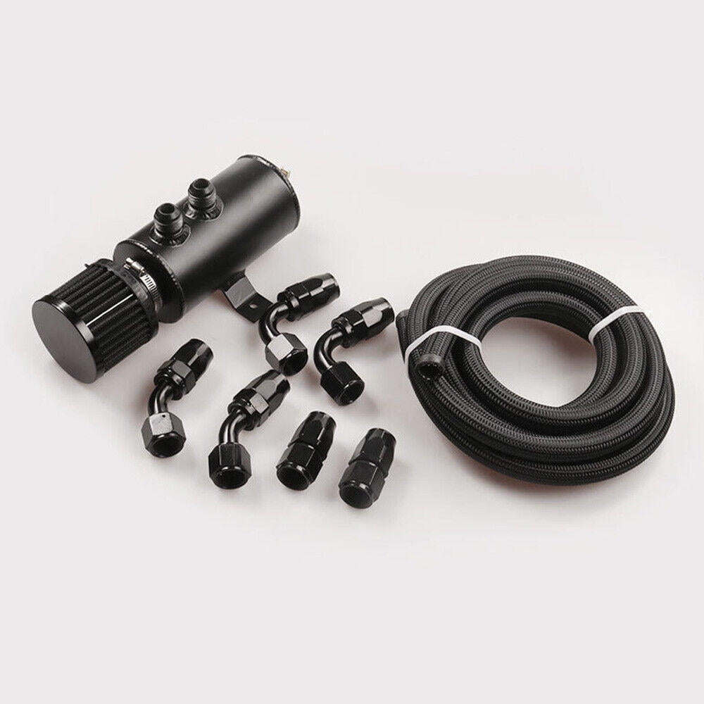 Aluminium Baffled Engine Oil Catch Can 0.75L Twin Port AN10 300CM Hose Fitting Kit