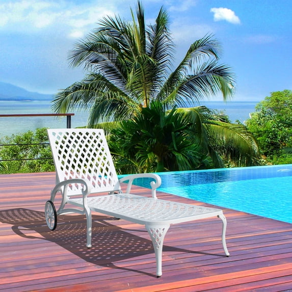 Aluminium Cast Lounge Chair 1pcs,Movable and Adjustable Pool Lounge Chairs,Fashionable and Beautiful Outdoor Lounge Chairs,White