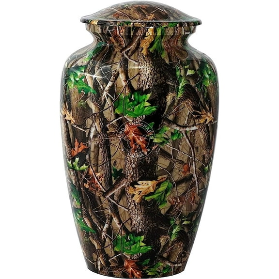 Aluminium Cremation Urn for Human Ashes Adult - Handcrafted Funeral Memorial Ash Storage Urn - Affordable Urn - BAG INCLUDED (Large - 200 Cubic Inches or lb, Autumn Fall Leaf)