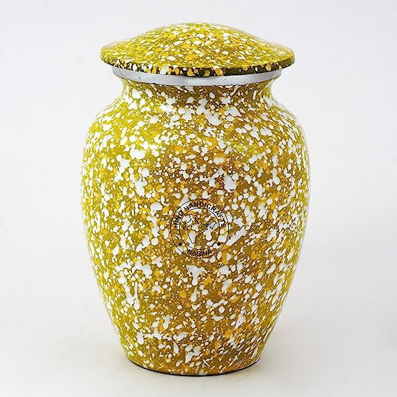 Aluminium Keepsake Urn for Human Ashes  Handcrafted Funeral Ash Storage Urn - Pet Memorial Urns for Dogs and Cats Ashes - Token - Bag Included (Yellow, 100 Cubic Inches)