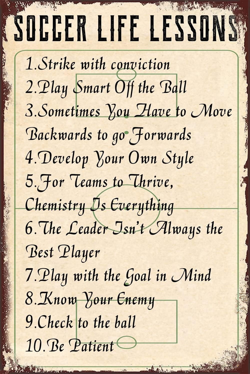 Aluminium Metal Tin Sign Decor Soccer Life lessons Funny Home Cave